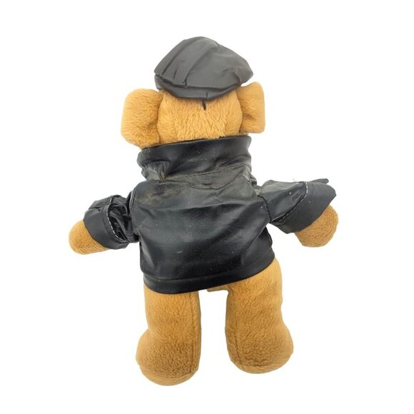 Dan Dee Biker Shar Pei Puppy Dog 10" Tan Black Vinyl Jacket Cap Stuffed Toy - Picture 3 of 7